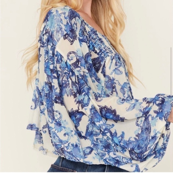 Free People Up for Anything Top in Teal/Ivory Combo - Picture 3 of 4